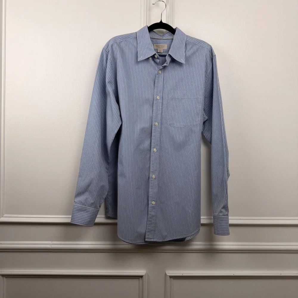 Banana Republic Mens Slim Fit Button Down‎ Shirt Blue White Striped Cotton L